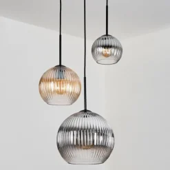 hofstein Koyoto Suspension, Boule lumineuse, Suspension Ambre, Clair, Fumé, 3 lumières