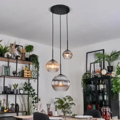 hofstein Koyoto Suspension, Boule lumineuse, Suspension Ambre, Clair, Fumé, 3 lumières