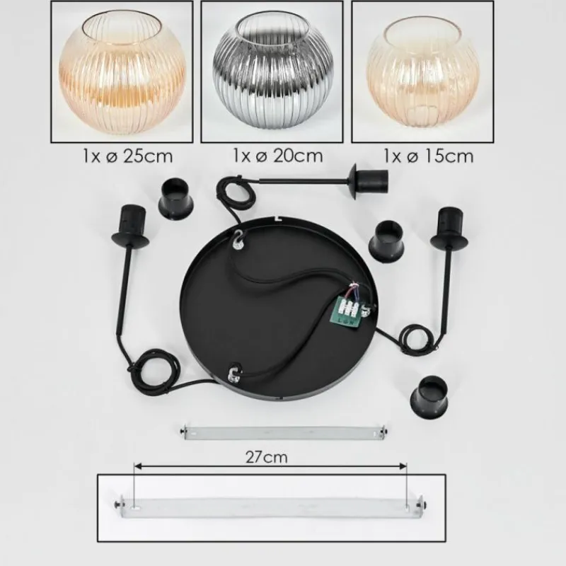 hofstein Koyoto Suspension, Boule lumineuse, Suspension Ambre, Clair, Fumé, 3 lumières