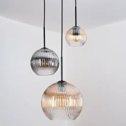 hofstein Koyoto Suspension, Boule lumineuse, Suspension Ambre, Clair, Fumé, 3 lumières