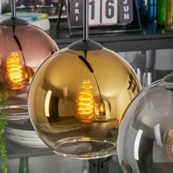 Lampes Dorées-hofstein Koyoto Suspension, Boule lumineuse, Suspension Chrome, Or, Clair, Cuivré, Fumé, 3 lumières