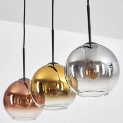 Lampes Dorées-hofstein Koyoto Suspension, Boule lumineuse, Suspension Chrome, Or, Clair, Cuivré, Fumé, 3 lumières