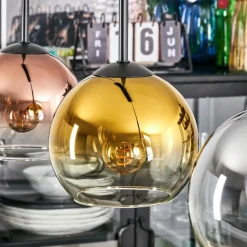 Lampes Dorées-hofstein Koyoto Suspension, Boule lumineuse, Suspension Chrome, Or, Clair, Cuivré, Fumé, 3 lumières