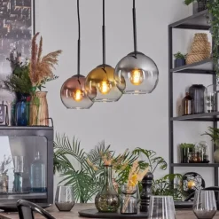 Lampes Dorées-hofstein Koyoto Suspension, Boule lumineuse, Suspension Chrome, Or, Clair, Cuivré, Fumé, 3 lumières