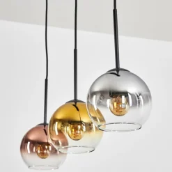 Lampes Dorées-hofstein Koyoto Suspension, Boule lumineuse, Suspension Chrome, Or, Clair, Cuivré, Fumé, 3 lumières