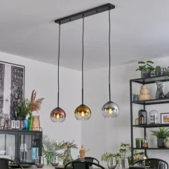 Lampes Dorées-hofstein Koyoto Suspension, Boule lumineuse, Suspension Chrome, Or, Clair, Cuivré, Fumé, 3 lumières