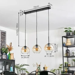 hofstein Koyoto Suspension, Boule lumineuse, Suspension Ambre, Clair, 3 lumières
