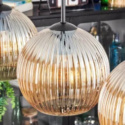 Lampes Vintages & Rétros-hofstein Koyoto Suspension, Boule lumineuse, Suspension Ambre, 3 lumières