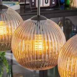Lampes Vintages & Rétros-hofstein Koyoto Suspension, Boule lumineuse, Suspension Ambre, 3 lumières