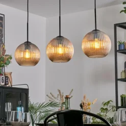 Lampes Vintages & Rétros-hofstein Koyoto Suspension, Boule lumineuse, Suspension Ambre, 3 lumières