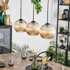 Lampes Vintages & Rétros-hofstein Koyoto Suspension, Boule lumineuse, Suspension Ambre, 3 lumières