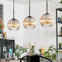 hofstein Koyoto Suspension, Boule lumineuse, Suspension Ambre, Clair, 3 lumières