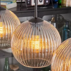 hofstein Koyoto Suspension, Boule lumineuse, Suspension Ambre, Clair, 3 lumières