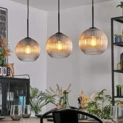 hofstein Koyoto Suspension, Boule lumineuse, Suspension Ambre, Clair, 3 lumières