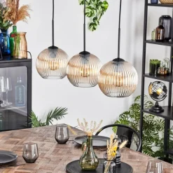 hofstein Koyoto Suspension, Boule lumineuse, Suspension Ambre, Clair, 3 lumières