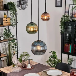 Lampes À Boules-hofstein Koyoto Suspension, Boule lumineuse, Suspension 30 cm Bleu, Vert, Cuivré, 3 lumières