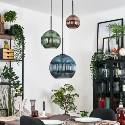 Lampes À Boules-hofstein Koyoto Suspension, Boule lumineuse, Suspension 30 cm Bleu, Vert, Cuivré, 3 lumières