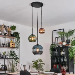 Lampes À Boules-hofstein Koyoto Suspension, Boule lumineuse, Suspension 30 cm Bleu, Vert, Cuivré, 3 lumières