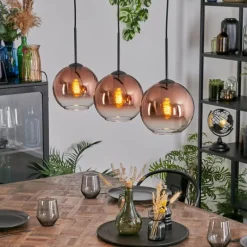 hofstein Koyoto Suspension, Boule lumineuse, Suspension Clair, Cuivré, 3 lumières