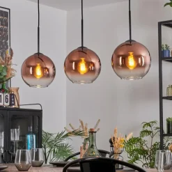 hofstein Koyoto Suspension, Boule lumineuse, Suspension Clair, Cuivré, 3 lumières