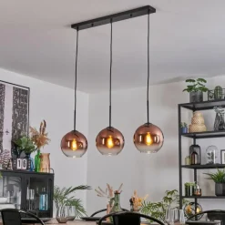 hofstein Koyoto Suspension, Boule lumineuse, Suspension Clair, Cuivré, 3 lumières