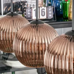 hofstein Koyoto Suspension, Boule lumineuse, Suspension Cuivré, 3 lumières