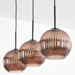 hofstein Koyoto Suspension, Boule lumineuse, Suspension Cuivré, 3 lumières