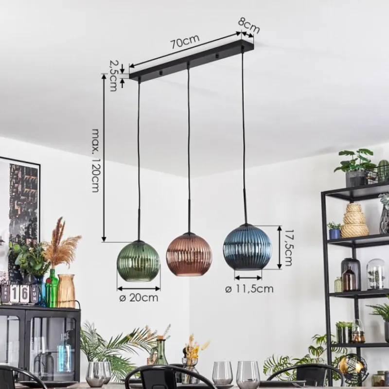 hofstein Koyoto Suspension, Boule lumineuse, Suspension Bleu, Vert, Cuivré, 3 lumières