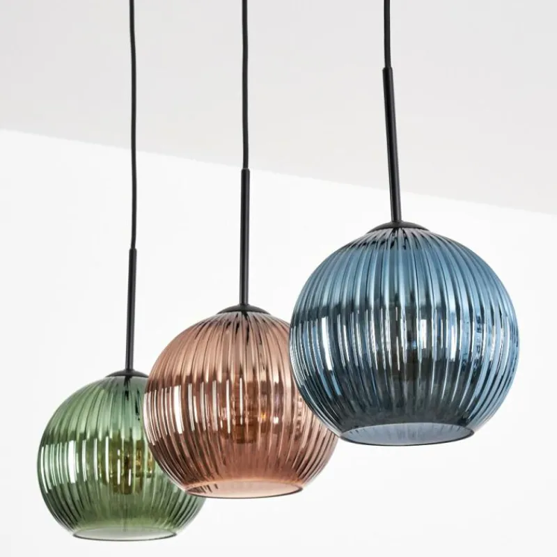 hofstein Koyoto Suspension, Boule lumineuse, Suspension Bleu, Vert, Cuivré, 3 lumières