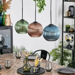 hofstein Koyoto Suspension, Boule lumineuse, Suspension Bleu, Vert, Cuivré, 3 lumières