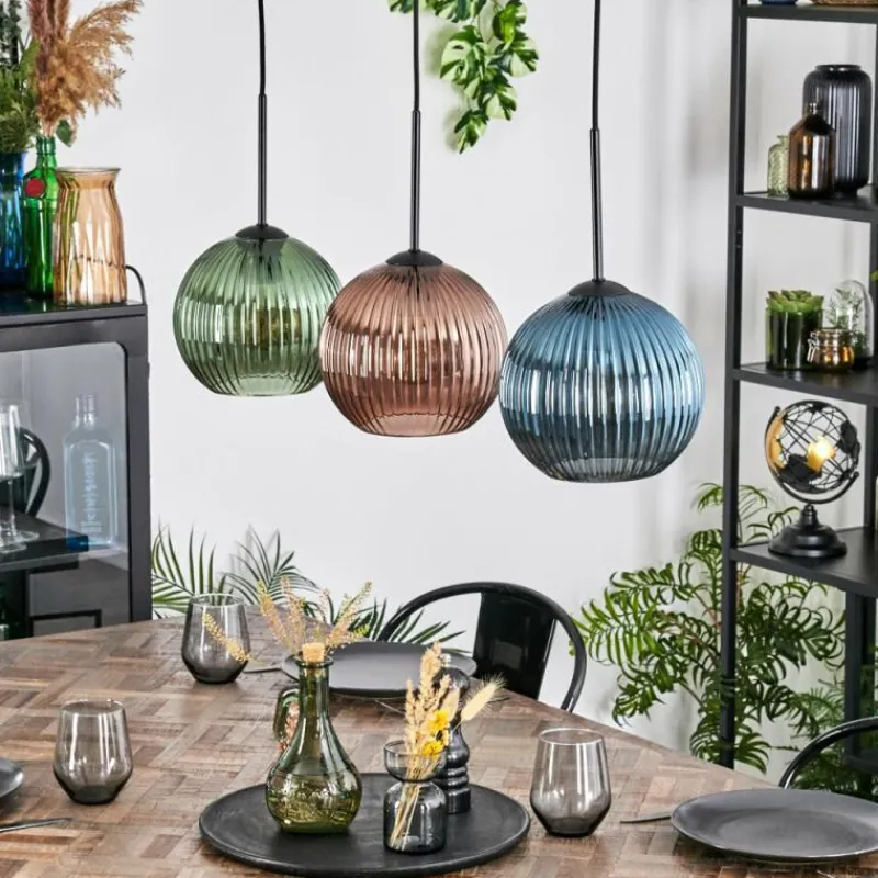 hofstein Koyoto Suspension, Boule lumineuse, Suspension Bleu, Vert, Cuivré, 3 lumières