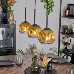 Lampes Dorées-hofstein Koyoto Suspension, Boule lumineuse, Suspension Or, Clair, 3 lumières