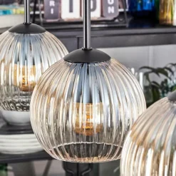 hofstein Koyoto Suspension, Boule lumineuse, Suspension Ambre, Clair, 3 lumières