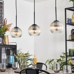 hofstein Koyoto Suspension, Boule lumineuse, Suspension Ambre, Clair, 3 lumières