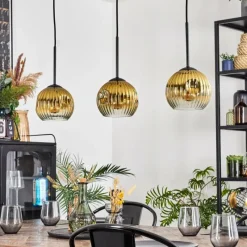 Lampes Dorées-hofstein Koyoto Suspension, Boule lumineuse, Suspension Or, Clair, 3 lumières