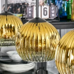 Lampes Dorées-hofstein Koyoto Suspension, Boule lumineuse, Suspension Or, Clair, 3 lumières