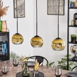 Lampes Dorées-hofstein Koyoto Suspension, Boule lumineuse, Suspension Or, Clair, 3 lumières