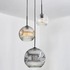 hofstein Koyoto Suspension, Boule lumineuse, Suspension, Suspension grappe 30 cm Ambre, Clair, Fumé, 3 lumières