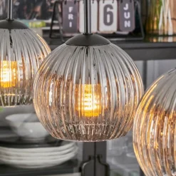 Suspension Verre Fumé-hofstein Koyoto Suspension, Boule lumineuse, Suspension Clair, Fumé, 3 lumières