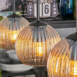 hofstein Koyoto Suspension, Boule lumineuse, Suspension Ambre, 3 lumières