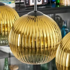 Lampes Dorées-hofstein Koyoto Suspension, Boule lumineuse, Suspension Or, Clair, 3 lumières