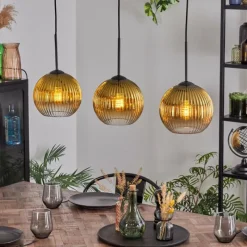 Lampes Dorées-hofstein Koyoto Suspension, Boule lumineuse, Suspension Or, Clair, 3 lumières