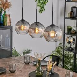 hofstein Koyoto Suspension, Boule lumineuse, Suspension Clair, Fumé, 3 lumières