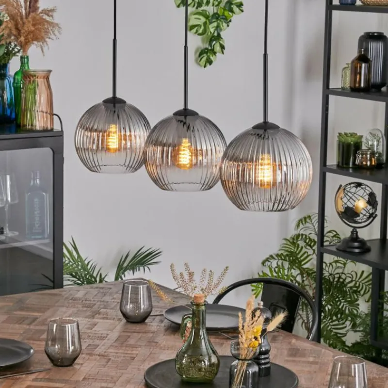 hofstein Koyoto Suspension, Boule lumineuse, Suspension Clair, Fumé, 3 lumières