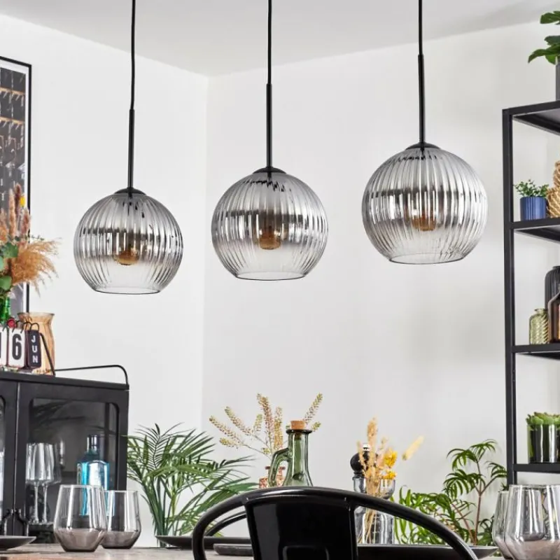 hofstein Koyoto Suspension, Boule lumineuse, Suspension Clair, Fumé, 3 lumières