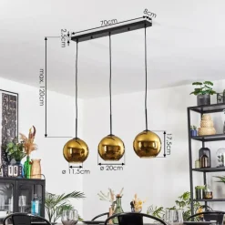 hofstein Koyoto Suspension, Boule lumineuse, Suspension Or, 3 lumières