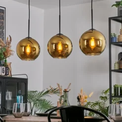 hofstein Koyoto Suspension, Boule lumineuse, Suspension Or, 3 lumières