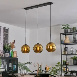 hofstein Koyoto Suspension, Boule lumineuse, Suspension Or, 3 lumières