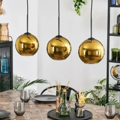 hofstein Koyoto Suspension, Boule lumineuse, Suspension Or, 3 lumières