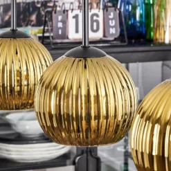 Lampes Dorées-hofstein Koyoto Suspension, Boule lumineuse, Suspension Or, 3 lumières